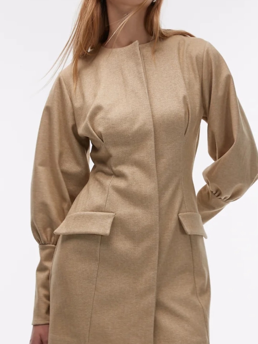 NWT ASOS DESIGN Tailored Long Sleeve Midi Dress in Camel